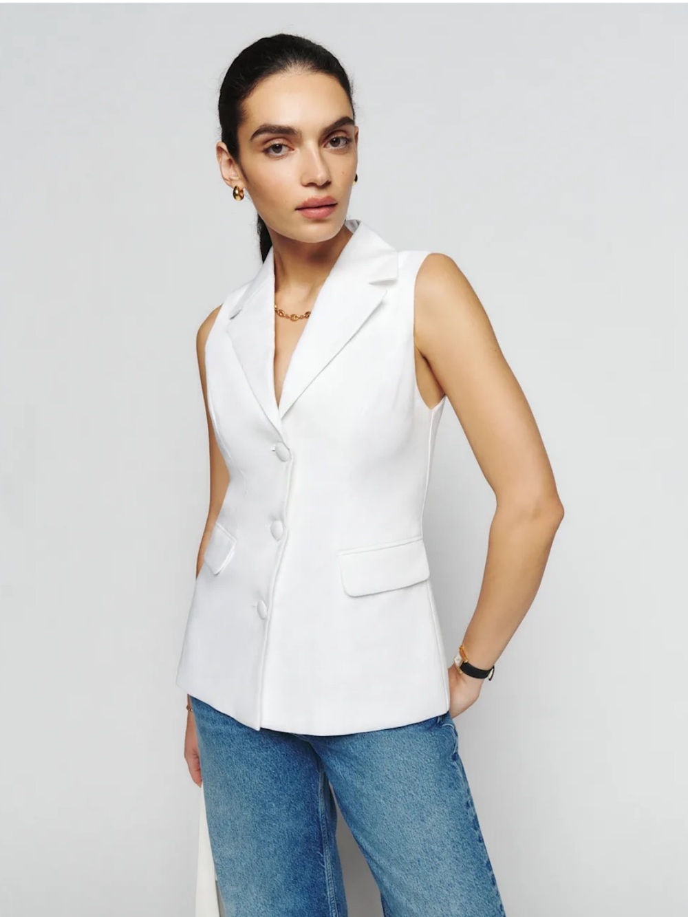 Reformation Billie Linen Vest White - Size S
